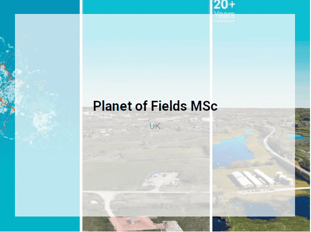 Planet of Fields MSc UK aerial view of rural landscape with fields, waterways, and modern infrastructure for sustainable urban planning and green development.