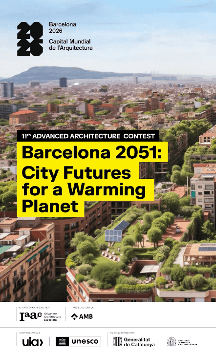 Sustainable urban architecture and future city planning in Barcelona with green spaces, solar panels, and eco-friendly buildings for climate resilience.